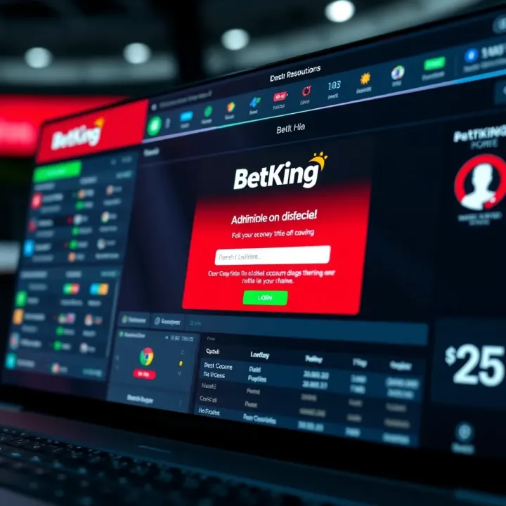 Digital interface showing BetKing platform with live betting odds and match statistics